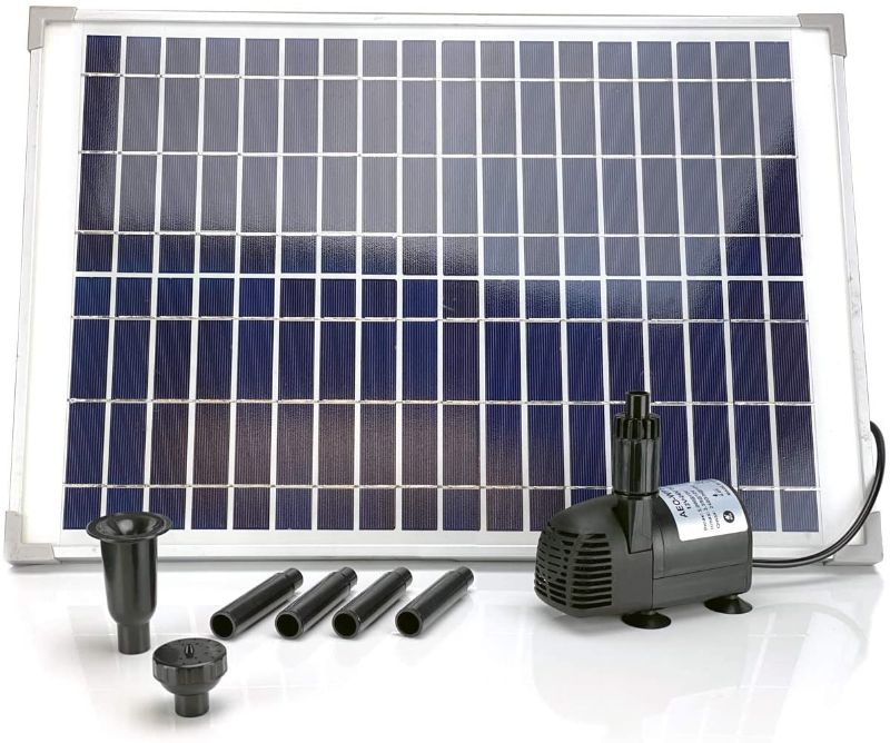 Photo 1 of 20W Solar Water Pump KIT: DC Brushless Submersible Water Pump 410GpH with 18V 20W Solar Panel for Solar Fountain, Fish Pond, and Aquarium (No Backup Battery)
