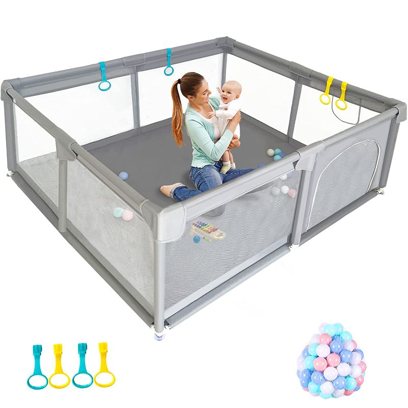 Photo 1 of Baby Playpen,Playpen for Babies and Toddlers,Large Baby Play Yard (71''x59''), Baby Play Area with 30PCS Pit Balls,Indoor & Outdoor Kids Activity Center,Sturdy Baby Playpen Fence Save Mommy's time
