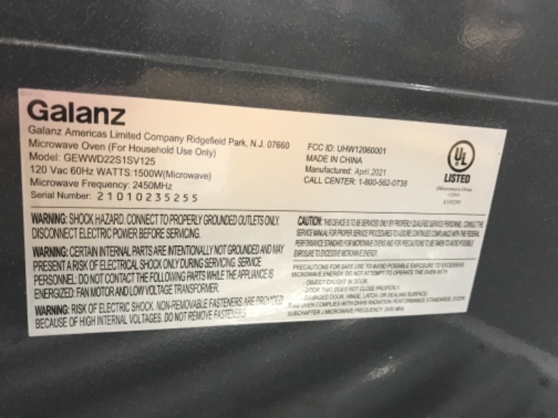 Photo 3 of PARTS ONLY!! Galanz Microwave Oven ExpressWave with Patented Inverter Technology, Sensor Cook & Sensor Reheat, 10 Variable Power Levels, Express Cooking Knob, 1250W 2.2 Cu Ft Stainless Steel GEWWD22S1SV125