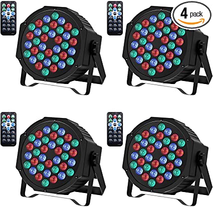 Photo 1 of JAJALUYA LED Par Lights 36 LED Stage Lights 9 Modes RGB DJ Lights with Sound Activated Remote and DMX Control DJ Uplighting?for Birthday Party Events Wedding Christmas Stage Lighting (4 Packs)
