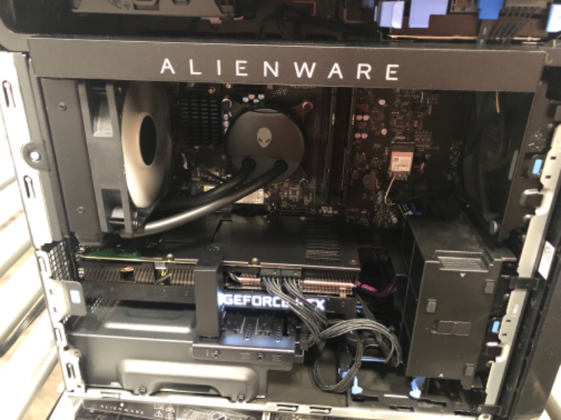 Photo 3 of Minor damaged (Powers on - Does not display onto monitor) - Alienware Aurora R14 Liquid Cooled Gaming Desktop - AMD Ryzen 9 5900, 32GB 3466MHz RAM, 1TB SDD + 2TB HDD, NVIDIA GeForce RTX 3080 10GB GDDR6X Graphics, VR Ready, USB-C, Windows 11 Home – Black
*