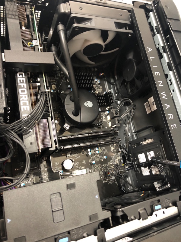 Photo 6 of Minor damaged (Powers on - Does not display onto monitor) - Alienware Aurora R14 Liquid Cooled Gaming Desktop - AMD Ryzen 9 5900, 32GB 3466MHz RAM, 1TB SDD + 2TB HDD, NVIDIA GeForce RTX 3080 10GB GDDR6X Graphics, VR Ready, USB-C, Windows 11 Home – Black
*