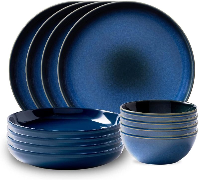 Photo 1 of **missing one bowl**
Corelle Navy Stoneware Dinnerware Set for 4 | Service for Four | Four Dinner Plates, Meal Bowls, and 21Oz Bowls | 12 Piece Set | Microwave, Freezer, Dishwasher, and Oven Safe
