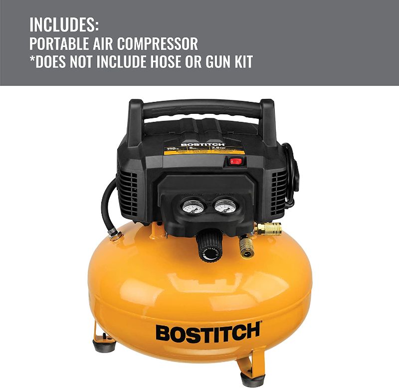 Photo 1 of **TESTED AND POWERS ON**
BOSTITCH Air Compressor Kit, Oil-Free, 6 Gallon, 150 PSI (BTFP02012-WPK)
