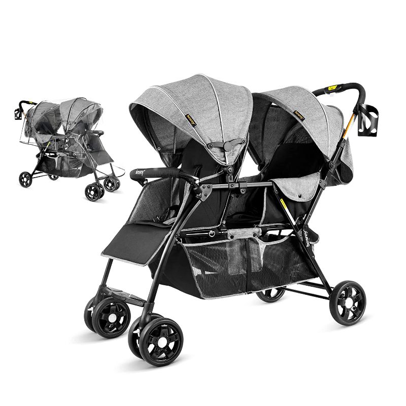 Photo 1 of besrey Double Stroller for Infant and Toddler, Lightweight Tandem Baby Stroller, Easy Foldable, Compact Travel Twin Stroller with Rain Cover & Extra-Large Storage Basket Grey for 0-36month Kids
