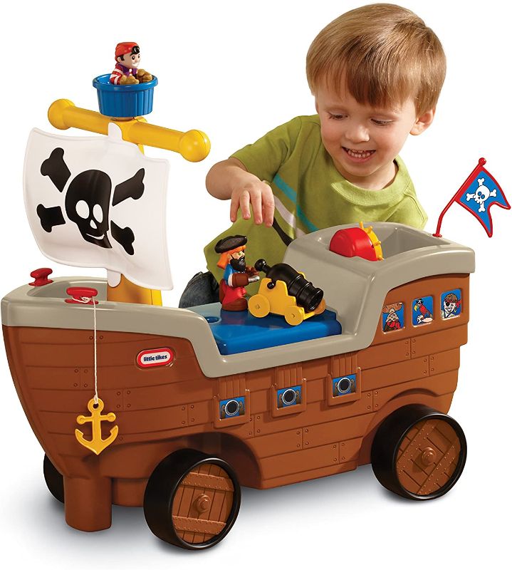 Photo 1 of Little Tikes 2-in-1 Pirate Ship Ride-On Toy and Playset - Kids Ride-On Boat with Wheels, Under Seat Storage and Playset with Figures - Interactive Ride on Toys for 1 year olds and above, Multicolor
