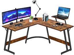 Photo 1 of LUFEIYA L Shaped Computer Desk Corner Office L-Shaped Gaming Desks for Small Space Home Student Study Bedroom Writing Table, 51 Inch with Monitor Stand Rustic

