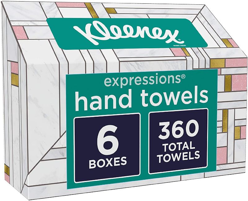 Photo 1 of  Kleenex Expressions Disposable Paper Hand Towels, Paper Hand Towels for Bathroom, 6 Boxes, 60 Hand Towels per Box (360 Total Tissues)