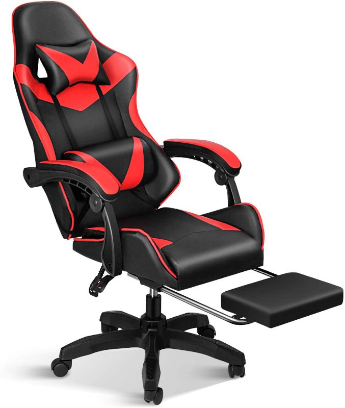 Photo 1 of YSSOA Backrest and Seat Height Adjustable Swivel Recliner Racing Office Computer Ergonomic Video Game Chair, with Footrest, Red

