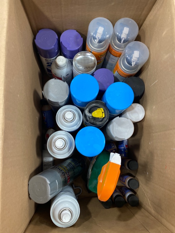 Photo 1 of ***NON-REFUNDBALE** ASSORTED MISCELLANEOUS HOME DEPOT SPRAYS // SPRAY PAINT, GLASS CLEANER, WALL TEXTURE, FIX A FLAT AND WEED KILLER AND FUEL STABALIZER 

