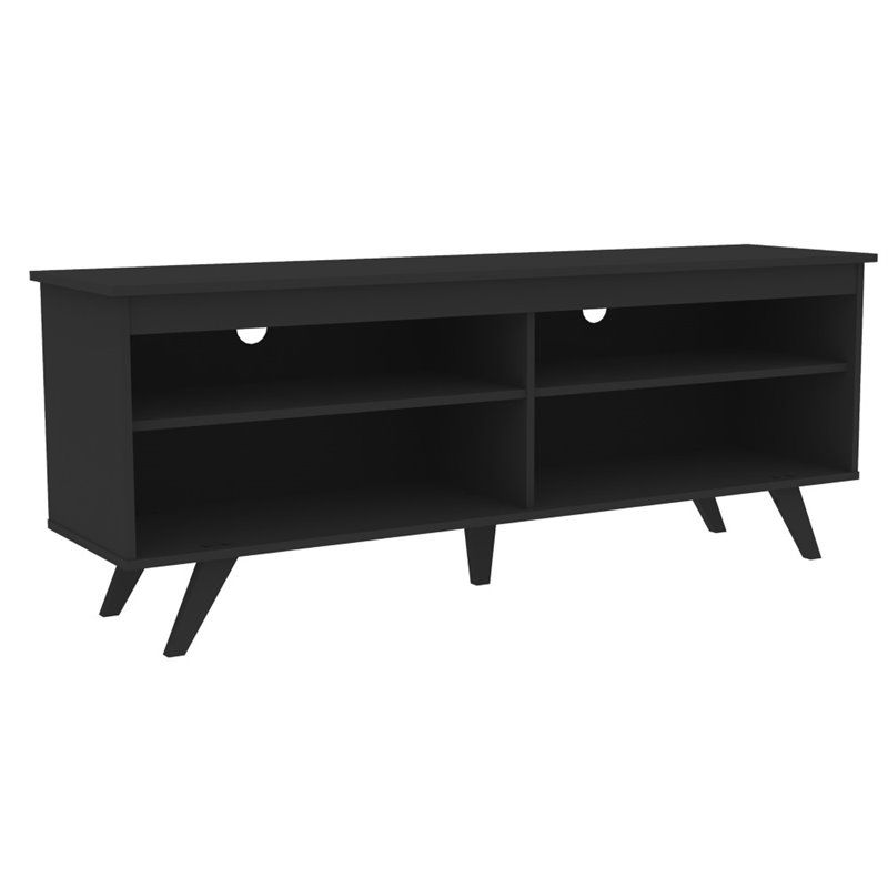 Photo 1 of **INCOMPLETE, MISSING LEGS** Walker Edison Furniture Company Simple Contemporary 58 in. Black Composite TV Stand 60 in. with Adjustable Shelves
