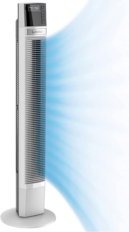 Photo 1 of Lasko Works with Alexa 48” Oscillating 4-Speed Tower Fan with Timer, T48401, White, A Certified for Humans Device
