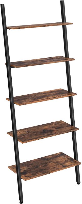 Photo 1 of  Ladder Shelf Leaning Shelf, 5-Tier Bookshelf, for Living Room Kitchen Office, Stable Steel, Industrial, Rustic Brown and Black