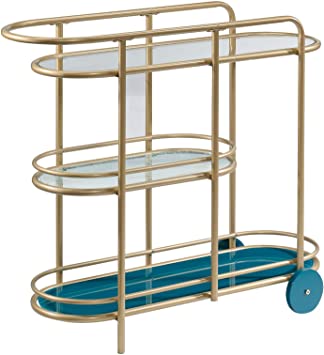 Photo 1 of Sauder Coral Cape Bar Cart, L: 39.57" x W: 15.55" x H: 33.27", Satin Gold Finish
