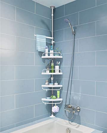 Photo 1 of ADOVEL 4 Layer Corner Shower Caddy, Adjustable Shower Shelf, Constant Tension Stainless Steel Pole Organizer, Rustproof 3.3 to 9.8ft
