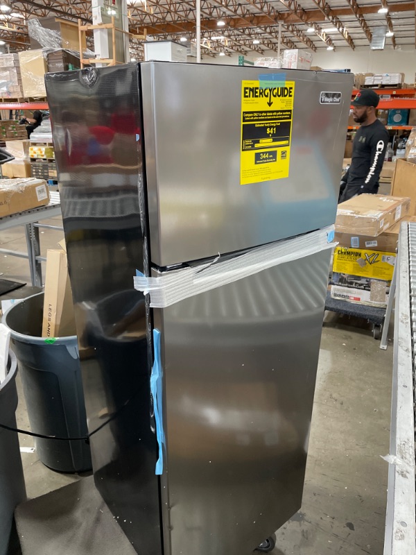Photo 1 of Magic Chef 7.4 Cu. Ft. 2-Door Mini Fridge in Platinum Steel with Freezer
