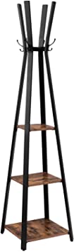 Photo 1 of HOOBRO Coat Rack Freestanding, Coat Hanger Stand, Hall Tree with 3 Storage Shelves and Hooks, for Clothes, Hats, Bags, Umbrella, Steel Frame, Industrial Style, Rustic Brown and Black BF82YM01
