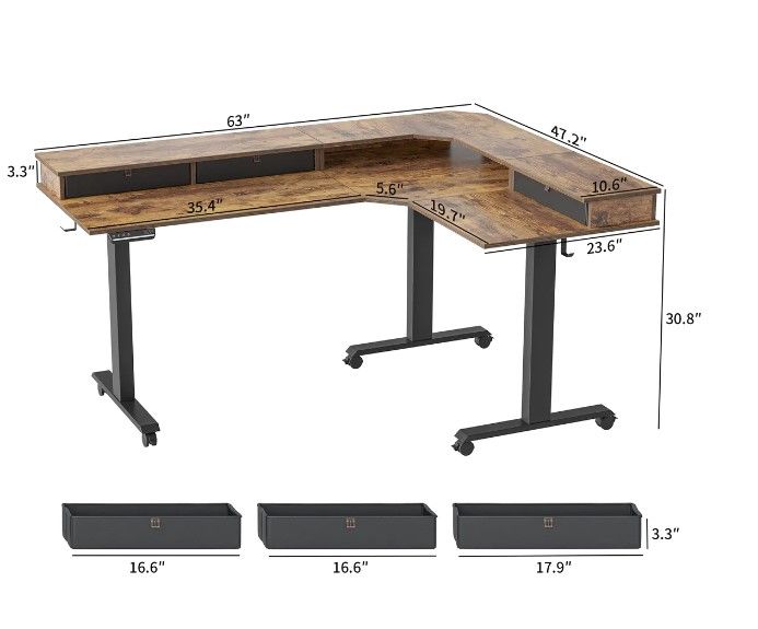 Photo 1 of Triple Motor L-Shaped Standing Desk with Triple Drawer
