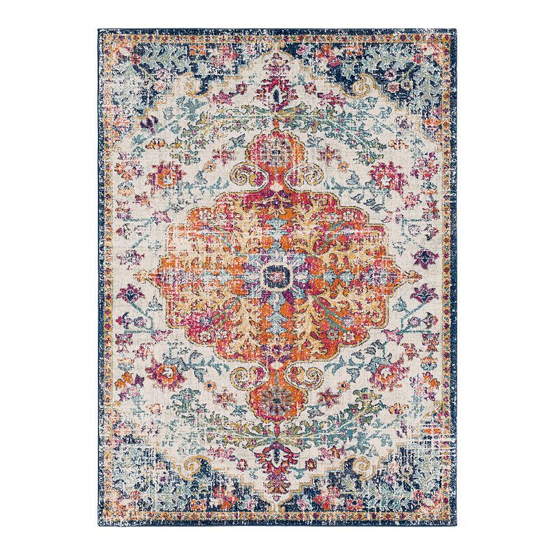 Photo 1 of **SIMILAR TO NOT EXACT** Harput HAP-1000 4 X 6 Oval Rug in Aqua/White/Red/Yellow/Orange/Pink
