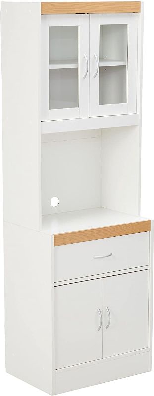 Photo 1 of Hodedah Freestanding Kitchen Storage Cabinet w/ Open Space for Microwave, White