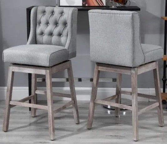 Photo 1 of ***INCOMPLETE*** HOMCOM 42.5 in. Grey Wingback Rubberwood 30 in. Bar Chair with Polyester Seat 2-Included