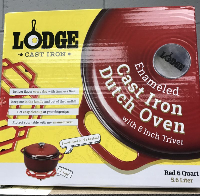 Photo 1 of Lodge 6qt Cast Iron Enamel Dutch Oven, RED