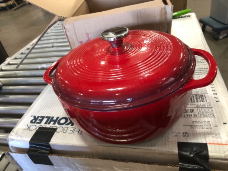 Photo 2 of Lodge 6qt Cast Iron Enamel Dutch Oven, RED