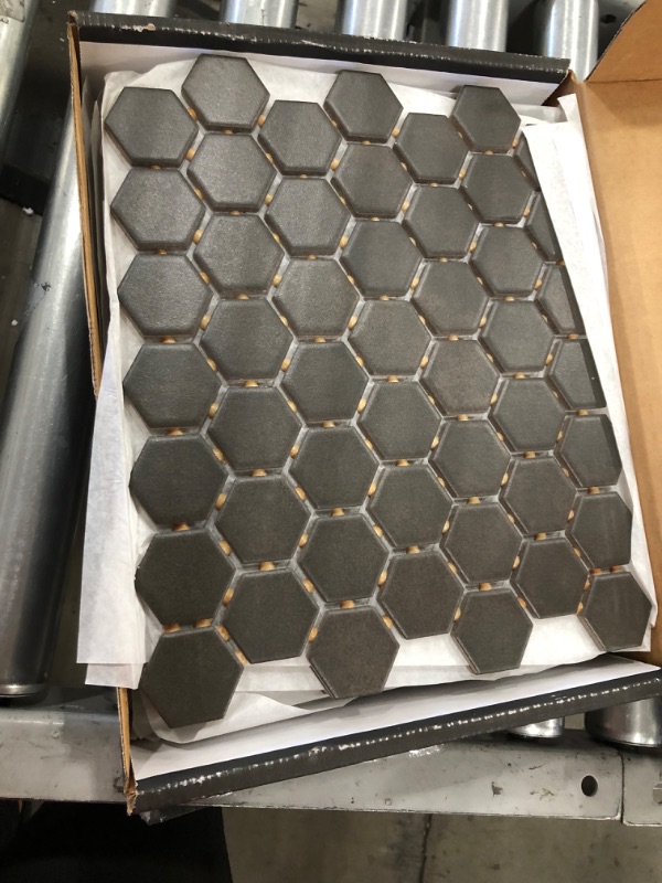 Photo 3 of 1 case and 4 extra tiles of  Daltile
LuxeCraft Hexagon 10 in. x 12 in. x 6.35 mm Obsidian Black Glazed Ceramic Mosaic Tile (0.81 sq. ft./Each)