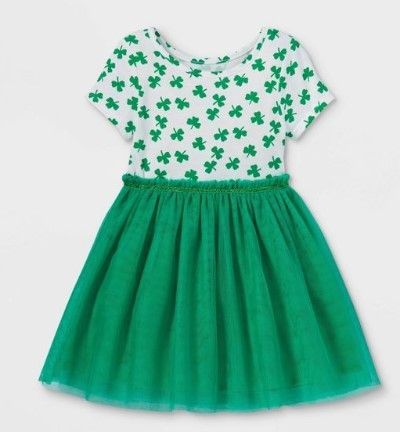 Photo 1 of 3 Toddler Girls' Shamrock Short Sleeve Tutu Dress - Cat & Jack™ Green 5T
