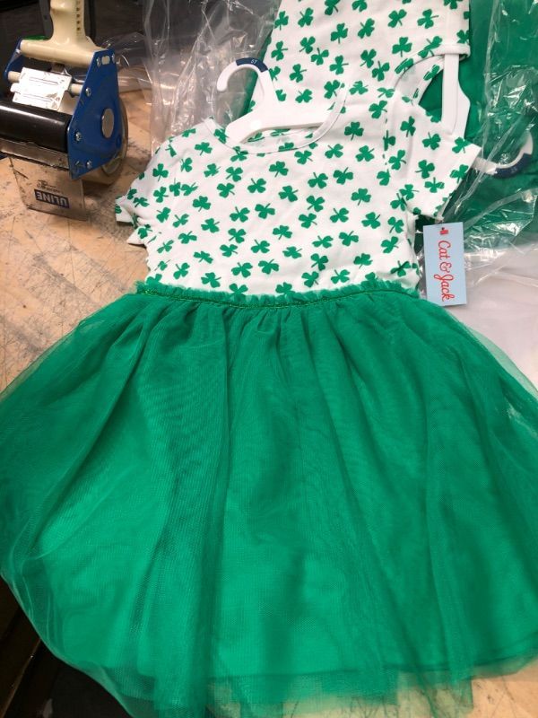 Photo 2 of 3 Toddler Girls' Shamrock Short Sleeve Tutu Dress - Cat & Jack™ Green 5T
