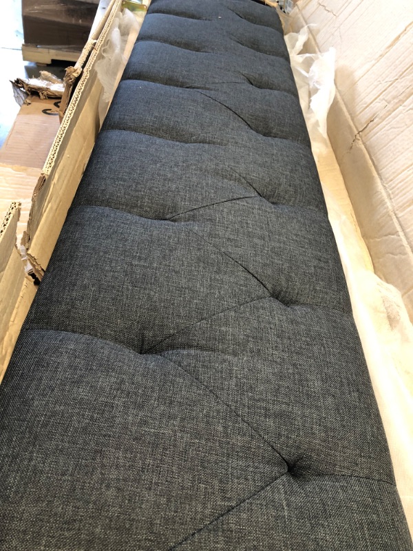 Photo 2 of ***INCOMPETE SET BOX 2 OUT OF 2** Boyd Sleep Electra Upholstered Platform Daybed and Pull Out Guest Trundle Bed Frame Mattress Foundation with Strong Wood Slat Supports: Tufted Linen and Rivets, Black, Twin

