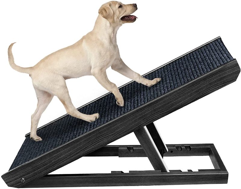 Photo 1 of **MINOR DAMAGE** Senneny Wooden Adjustable Pet Ramp - Folding Portable Dog & Cat Ramp Perfect for Bed, Couch and Car - Non Slip Carpet Surface Height Adjustable Ramp Up to 120 Lbs
