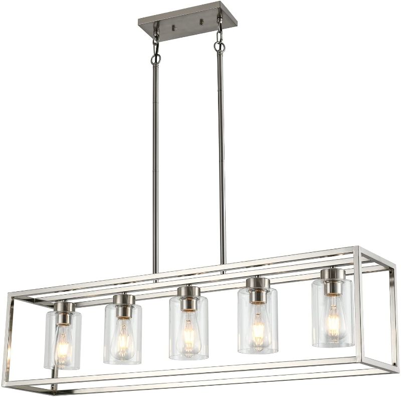 Photo 1 of **DAMAGED* XILICON Dining Room Lighting Fixture Hanging Farmhouse Brushed Nickel 5 Light Modern Pendant Lighting Contemporary Chandeliers with Glass Shade for Living Dining Room Bedroom Kitchen Island

