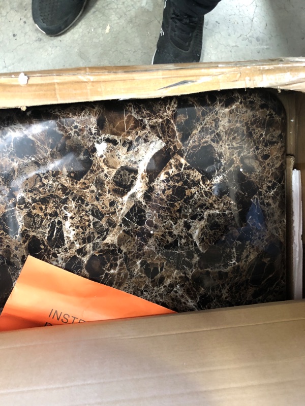 Photo 1 of **INCOMPLETE BOX 1 OF 3**Signature Design by Ashley North Shore Traditional Faux Marble 3-Piece Table Set, Includes Coffee Table and 2 End Tables, Dark Brown

