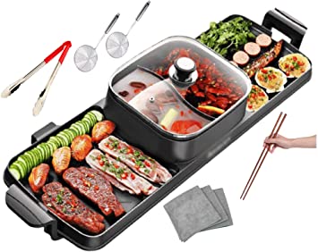 Photo 1 of Soup N Grill V2 Hotpot Grill Combo, Indoor Korean BBQ, Shabu Shabu Electric Hot Pot with Divider, Portable with Free Strainer Scoops, Extra Long Chopsticks, Tongs, Cloths, Smokeless Grill
