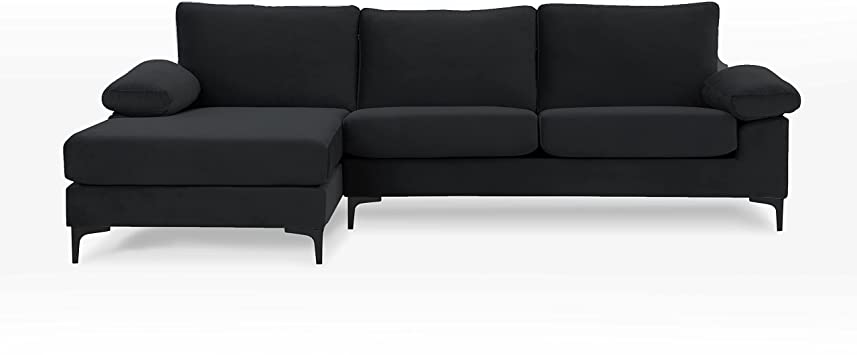 Photo 1 of **INCOMPLETE BOX 2 OF 2**Casa Andrea Milano Modern Large Velvet Fabric Sectional Sofa, L-Shape Couch with Extra Wide Chaise Lounge and Black Legs
