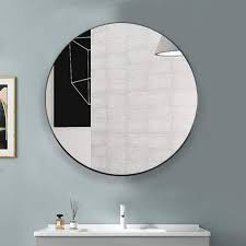 Photo 1 of 36 in. W x 36 in. H Round Framed Wall Mounted Bathroom Vanity Mirror Black
