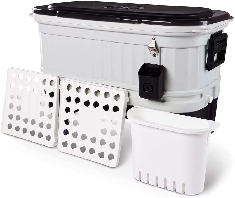 Photo 1 of Igloo 125 Qt Party Bar Rolling Cooler with Bottle Opener and Catch Bins
