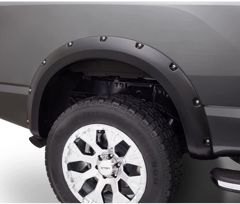 Photo 1 of **DAMAGED*- Bushwacker 70014-02 Black Pocket/Rivet Style Smooth Finish Rear Fender Flares 2pc. Set for 2004-2015 Nissan Titan w/ Lock Box

