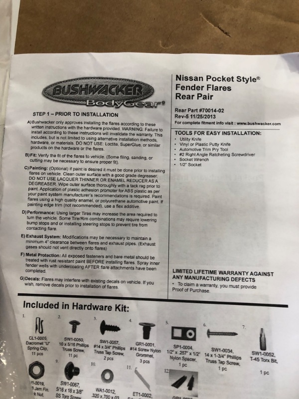 Photo 6 of **DAMAGED*- Bushwacker 70014-02 Black Pocket/Rivet Style Smooth Finish Rear Fender Flares 2pc. Set for 2004-2015 Nissan Titan w/ Lock Box

