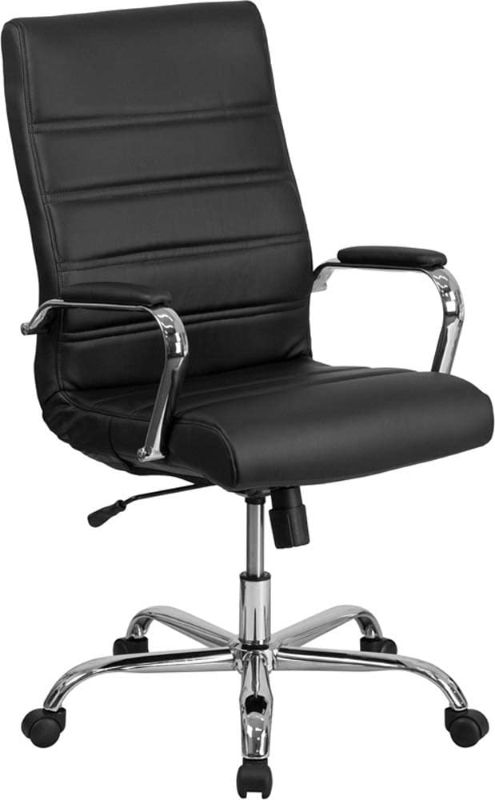 Photo 1 of Flash Furniture High Back Desk Chair - Black LeatherSoft Executive Swivel Office Chair with Chrome Frame - Swivel Arm Chair
