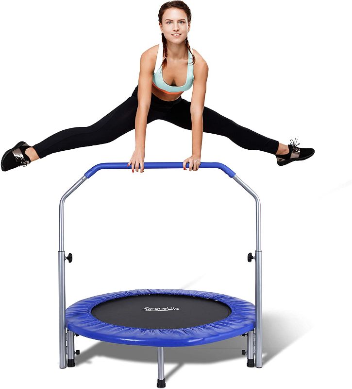 Photo 1 of -*SIMILAR TO STOCK PHOTO BUT IN RED*- trampolinanweisung Foldable Trampoline - 40" in-Home Mini Rebounder with Adjustable Handrail, Fitness Body Exercise