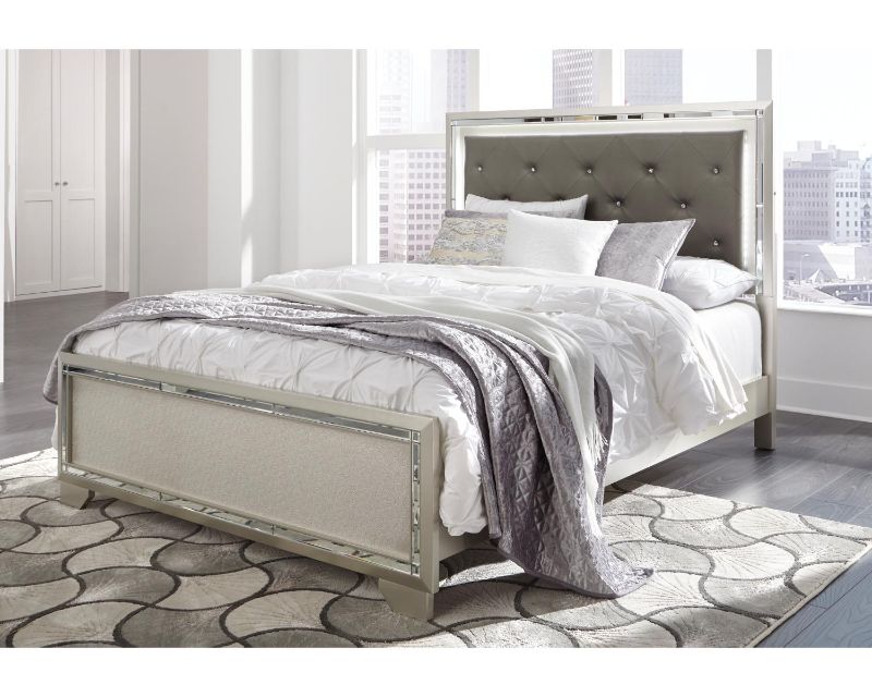 Photo 1 of  Lonnix Collection Queen Size Bed with Engineered Wood Construction Fabric Upholstered Headboard Faux Crystal Tufted Details in
