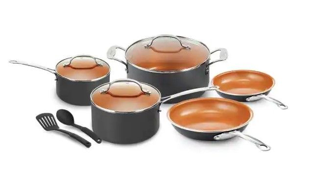 Photo 1 of 10- Piece Aluminum Ti-Ceramic Nonstick Coating Cookware Set with Utensils
