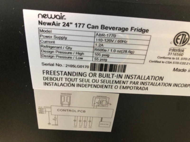 Photo 2 of (NOT FUNCTIONAL) NewAir 24 in. 177 (12 Oz) Can Built-in Beverage Cooler Fridge