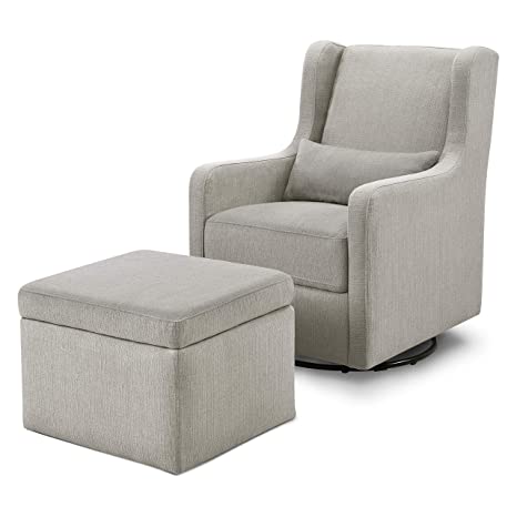 Photo 1 of (TORN FRONT EDGE MATERIAL) Carter's by DaVinci Adrian Swivel Glider with Storage Ottoman Performance Grey Linen