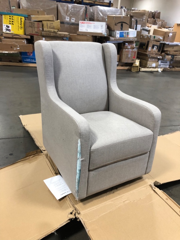 Photo 4 of (TORN FRONT EDGE MATERIAL) Carter's by DaVinci Adrian Swivel Glider with Storage Ottoman Performance Grey Linen