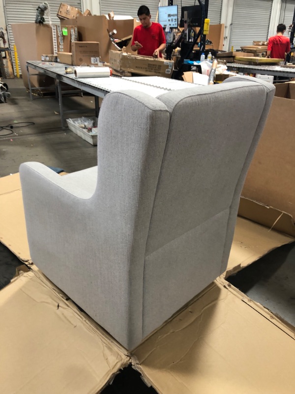 Photo 5 of (TORN FRONT EDGE MATERIAL) Carter's by DaVinci Adrian Swivel Glider with Storage Ottoman Performance Grey Linen