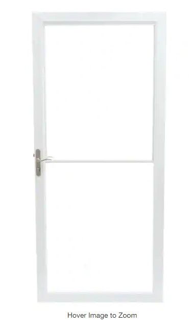 Photo 1 of 36 in. x 84 in. 2000 Series White Universal Self-Storing Aluminum Storm Door with Nickel Hardware
