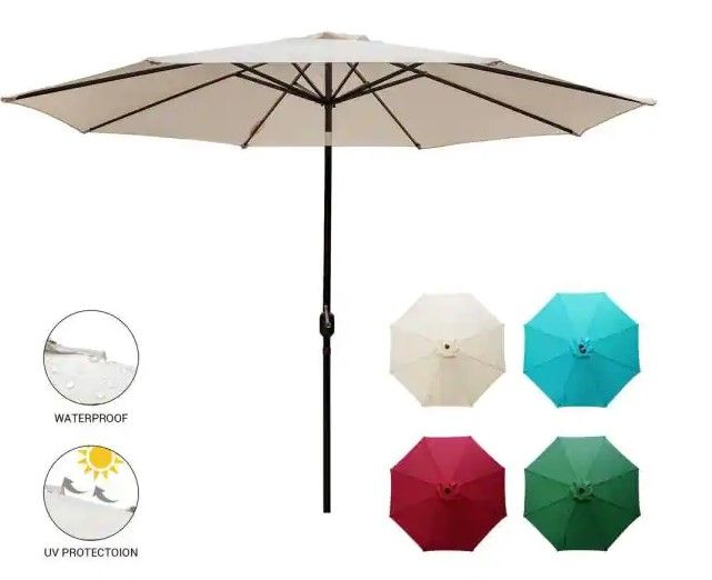 Photo 1 of 11 ft. Market Patio Umbrella with Push Tilt and Crank in Beige
